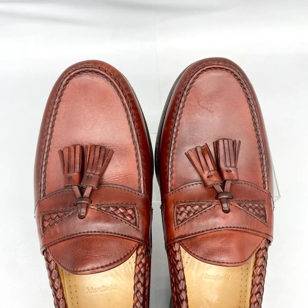 Allen Edmonds Maxfield Tassel Loafers Mens 11 D Brown Leather Braided USA Preppy